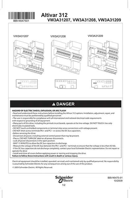 schneider施耐德Instruction sheet - Communication cards - VW3A31207-208-209